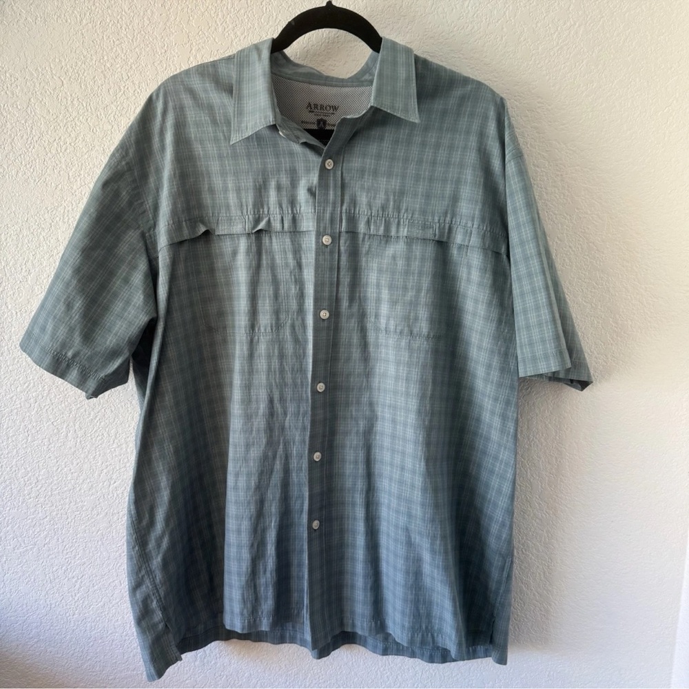 Arrow Green Casual Button Down Shirt Short Sleeve